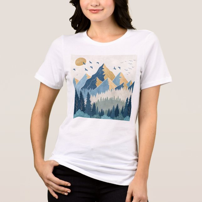 Målning av berg med fåglar i flykt t shirt (Framsida)