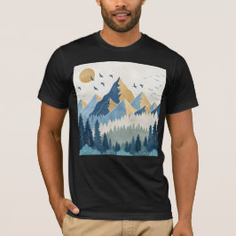 Målning av berg med fåglar i flykt t shirt