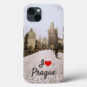 Målning av Charles bridge i Prag om soluppgång
