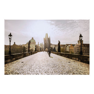 Målning av Charles bridge i Prag om soluppgång Fototryck