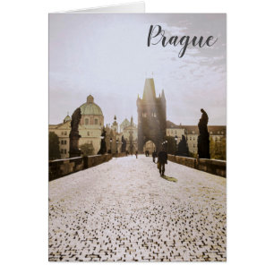 Målning av Charles bridge i Prag om soluppgång Hälsningskort