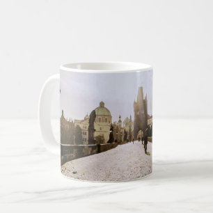 Målning av Charles bridge i Prag om soluppgång Kaffemugg