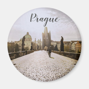 Målning av Charles bridge i Prag om soluppgång Magnet