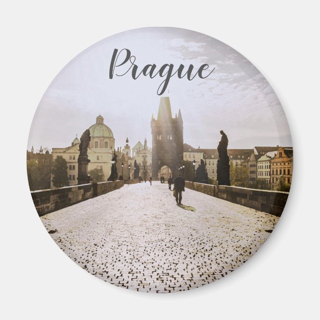 Målning av Charles bridge i Prag om soluppgång Magnet (Framsidan)