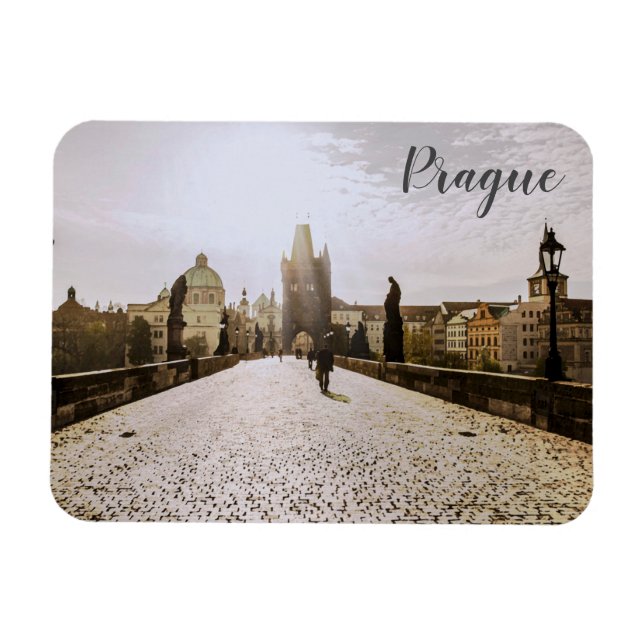 Målning av Charles bridge i Prag om soluppgång Magnet (Horisontell)