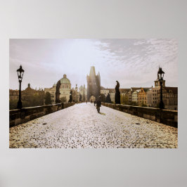 Målning av Charles bridge i Prag om soluppgång Poster