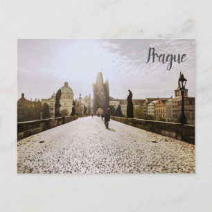 Målning av Charles bridge i Prag om soluppgång Vykort