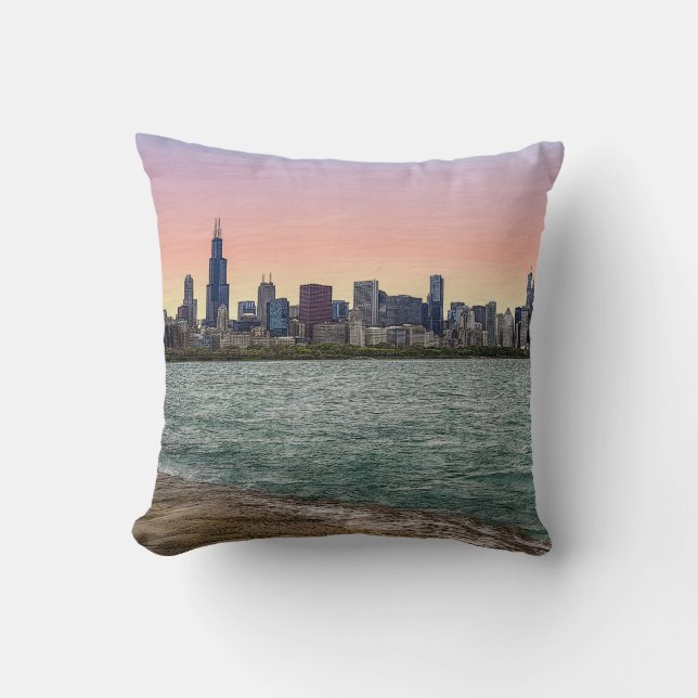 Målning av Chicago Skyline Kudde (Framsida)