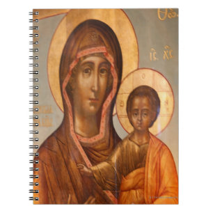Målning av den jungfruliga Maryen med den Jesus Anteckningsbok Med Spiral
