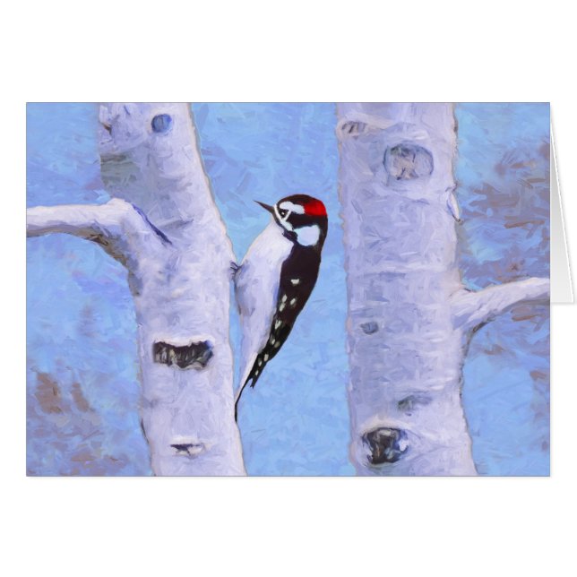 Målning av Downy Woodpecker - originalbild av fågl Hälsningskort (Framsidan Horizontal)