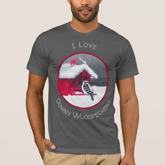Målning av dunig hackspett - Original fågelkonst T Shirt (Framsida)