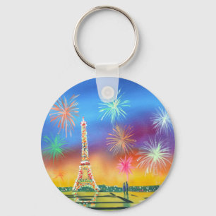 Målning av Eiffel Torn i Paris Nyckelring