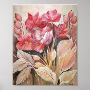 Målning av en blommigt i poppies för rosa av mörk poster