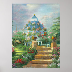 Målning av en dold Gazebo för blomma i sommar Poster