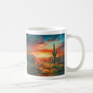 Målning av en färgrik ökensolnedgångmålning kaffemugg