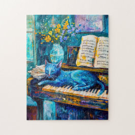 Målning av en kattpipning på piano pussel