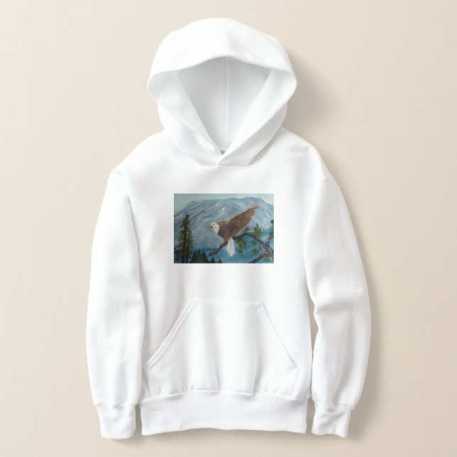 Målning av en Örn Ungdom Pullover Hoodie T Shirt (Laydown)