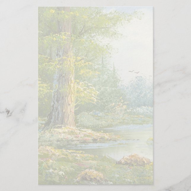 Målning av en skog med floden brevpapper (Framsida)