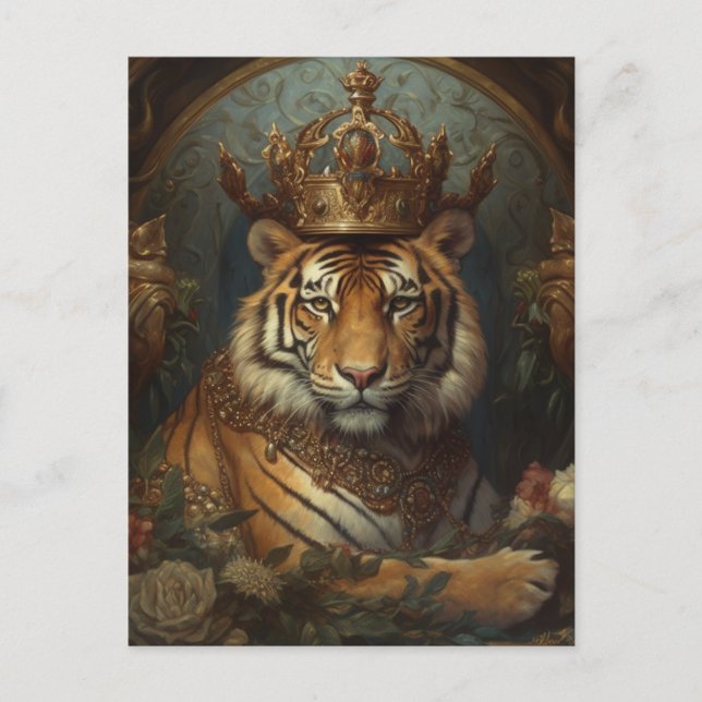 Målning av en tiger med en krona vykort (Framsida)