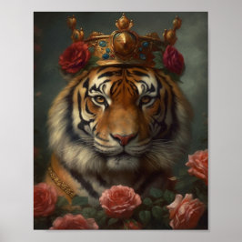 Målning av en tiger med krona och Ro Poster