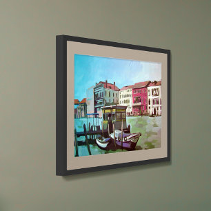 Målning av en Vaporetto Station - Venedig, Italien Poster