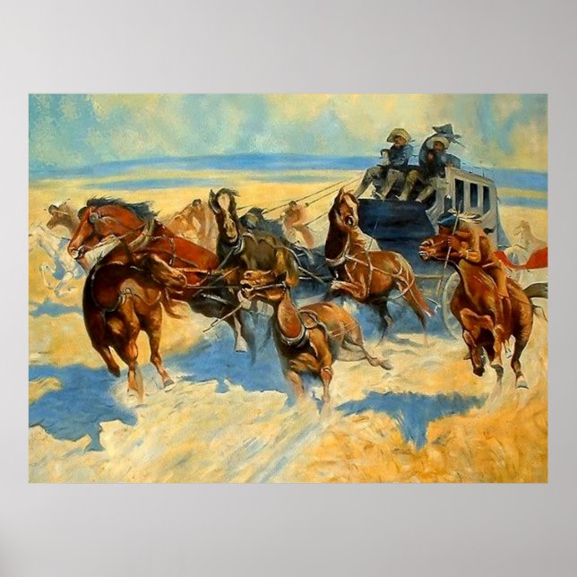 Målning av Frederic Remington ”Downing the Nigh Le Poster (Framsidan)