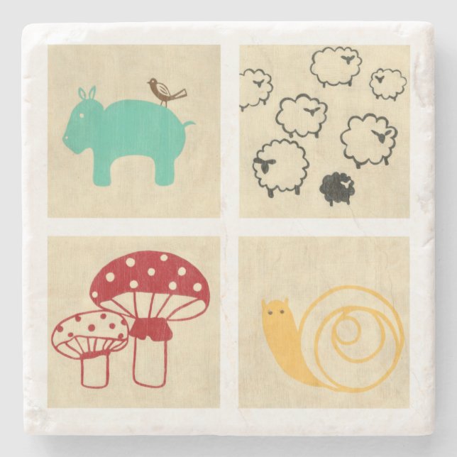 Målning av fyra barnblock stenunderlägg (Framsidan)