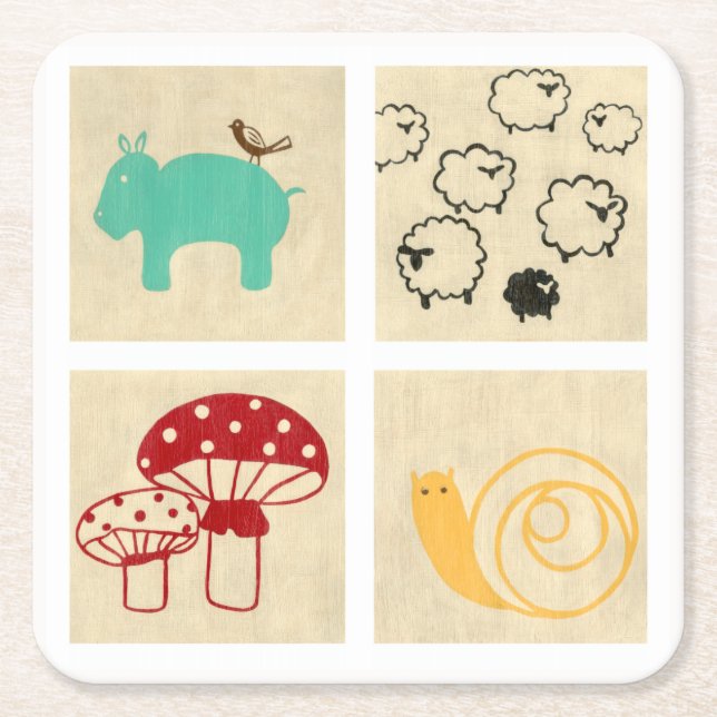 Målning av fyra barnblock underlägg papper kvadrat (Framsidan)