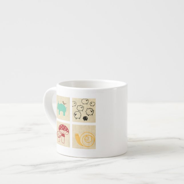 Målning av fyra barns träblock espressomugg (Framsida vänster)