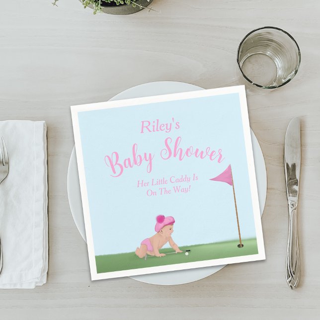Målning av golfbabyflicka Söt caddybabyshower Pappersservett (Skapare uppladdad)