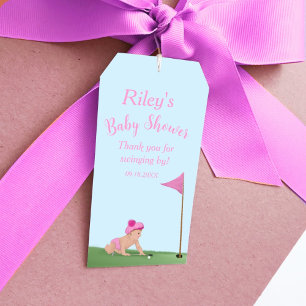 Målning av golfbabyflicka Söt caddybabyshower Presentetikett