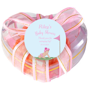 Målning av golfbabyflicka Söt caddybabyshower Runt Klistermärke