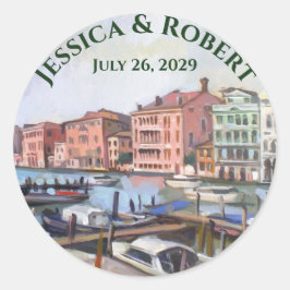 Målning av Grand Canal, Venedig, Italien Bröllop Runt Klistermärke