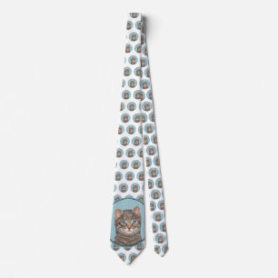 Målning av Grått Tabby katt - Cute Original Cat  Slips