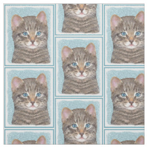 Målning av Grått Tabby katt - Cute Original Cat Tyg
