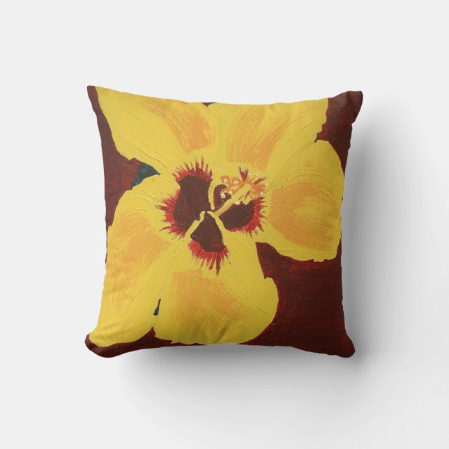 Målning av Gult Hawaiian Hibiscus Pillow Kudde (Framsida)