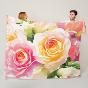 Målning av Gult och Rosa ros Fleecefilt
