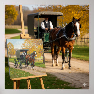 Målning av häst och buggy poster