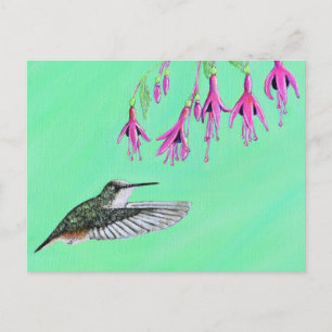 Målning av Hummingbird och Fuchsia Vykort