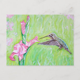 Målning av Hummingbird och Gladioli Vykort