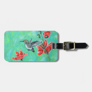 Målning av Hummingbird och Poppies Bagagebricka