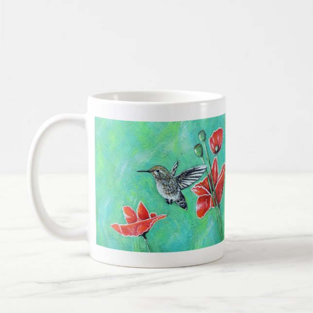 Målning av Hummingbird och Poppies Kaffemugg (Vänster)