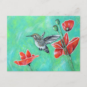 Målning av Hummingbird och Poppies Vykort