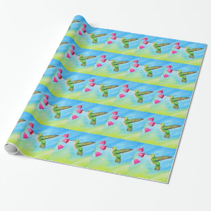 Målning av Hummingbird och Rosa Bell Flowers Presentpapper