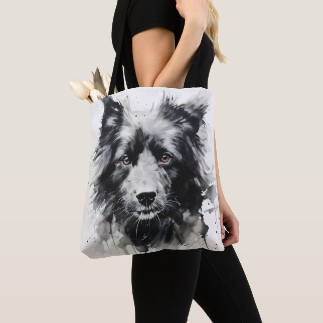 Målning av hund Head Bläck Tygkasse (Närbild)