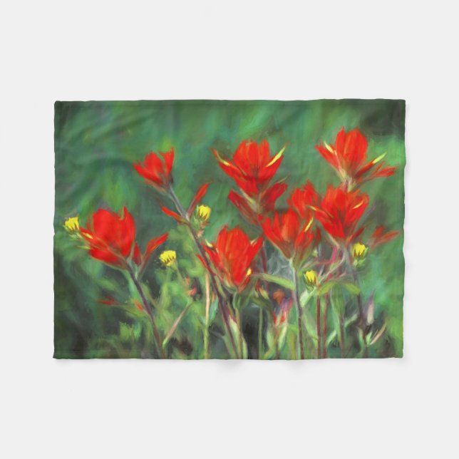 Målning av Indian Paintbrush - Original blomkonst Fleecefilt (Framsidan (Horisontell))