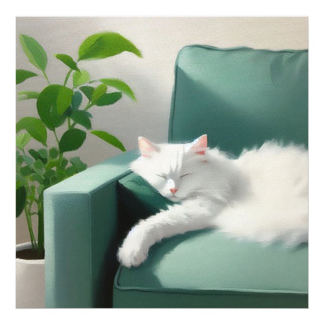 Målning av kattfiltning på en Grönt påse Fototryck (Framsidan)