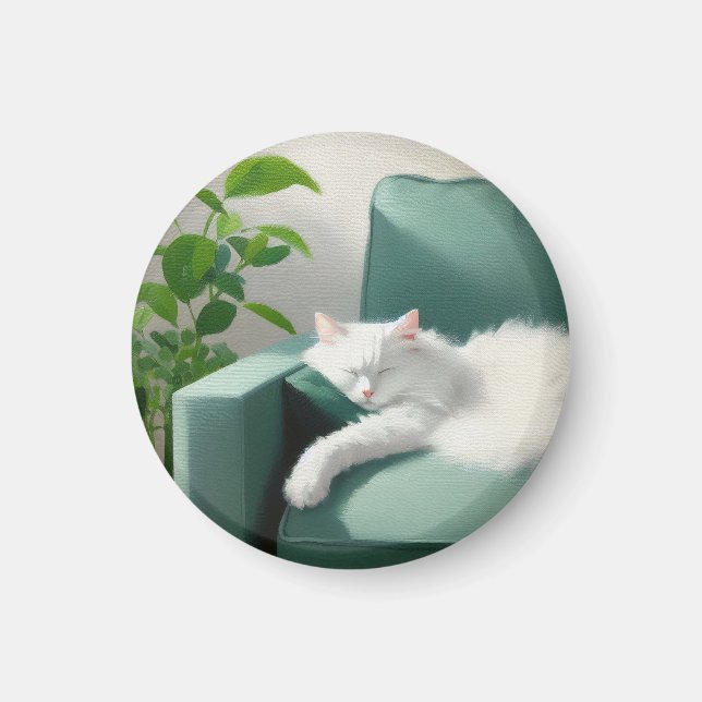 Målning av kattfiltning på en Grönt påse Magnet (Framsidan)
