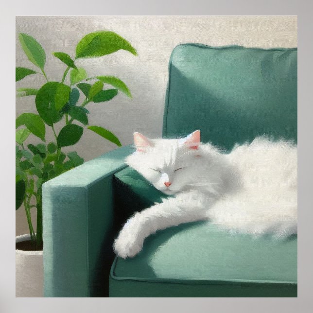 Målning av kattfiltning på en Grönt påse Poster (Framsidan)