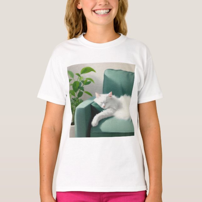 Målning av kattfiltning på en Grönt påse T Shirt (Framsida)